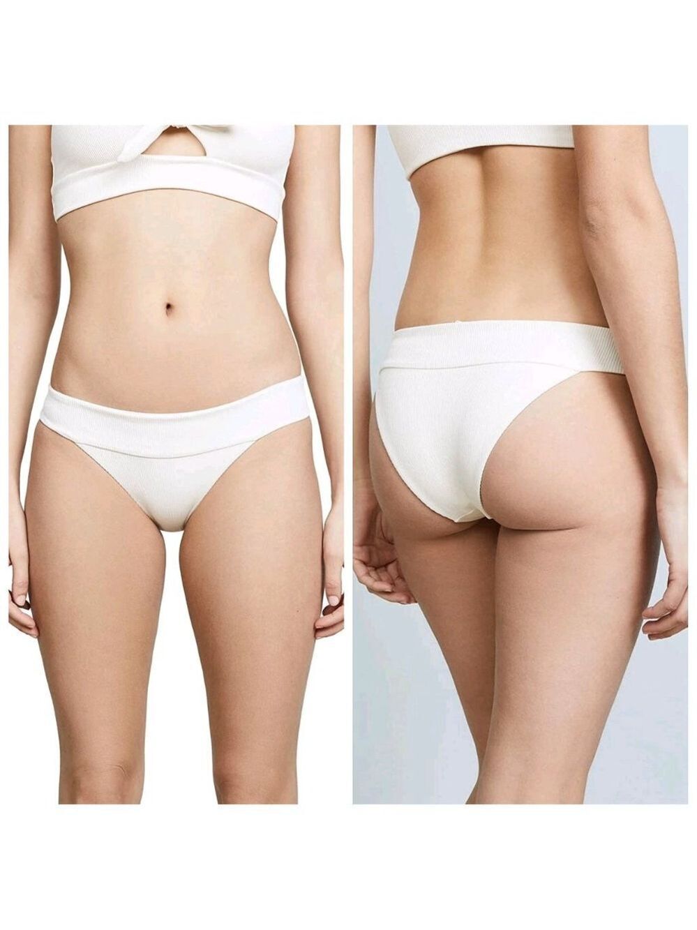 L*Space Veronica Bikini Bottom Large Cream Ribbed Low Rise Classic NWT
